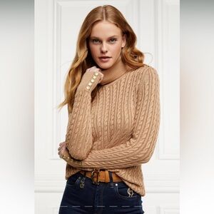 Holland Cooper “Seattle” Cable Knit Sweater in Dark Camel Marl size Medium NWOT